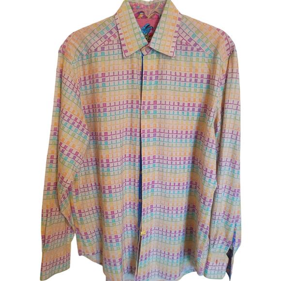 Robert Graham Men's Shirt Button Up Multicolor Geometric Medium Linen Cotton - Picture 1 of 10